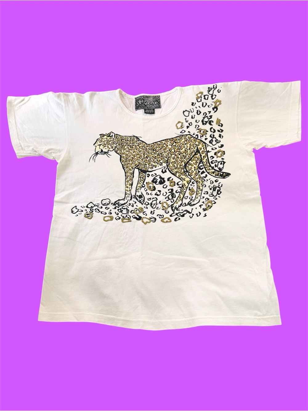 Vintage 90s Apparel Limited Art Wear Leopard Cheetah Puffy Paint Graphic Tee